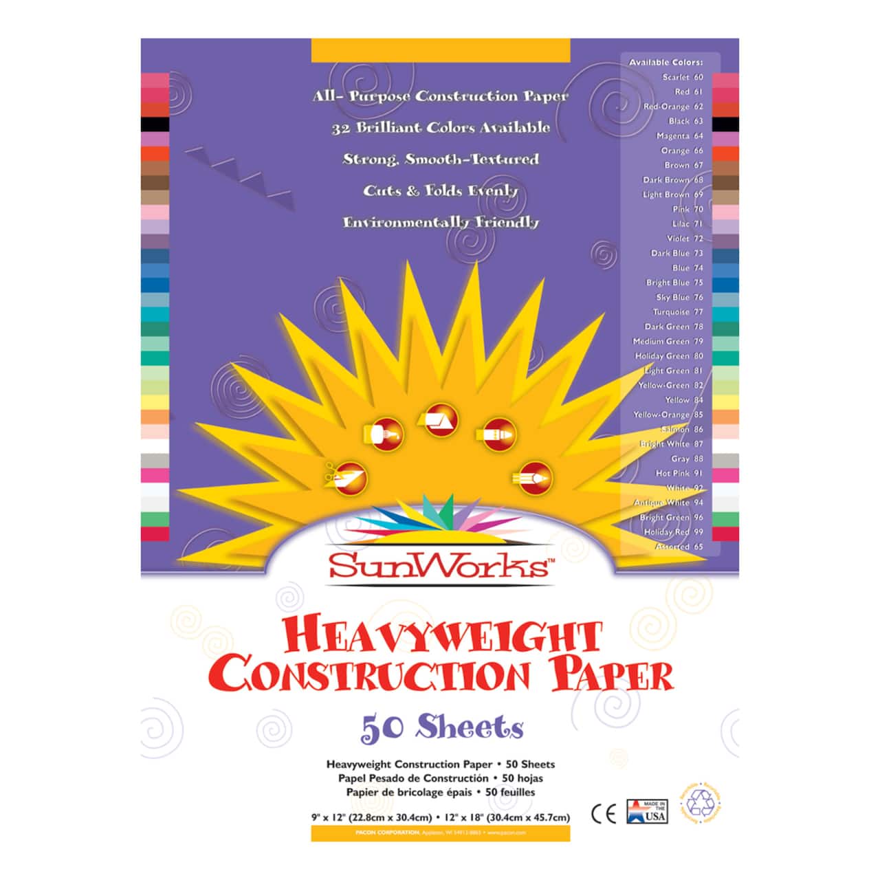 Pacon® SunWorks® 9 x 12 Assorted Color Construction Paper, 50ct.